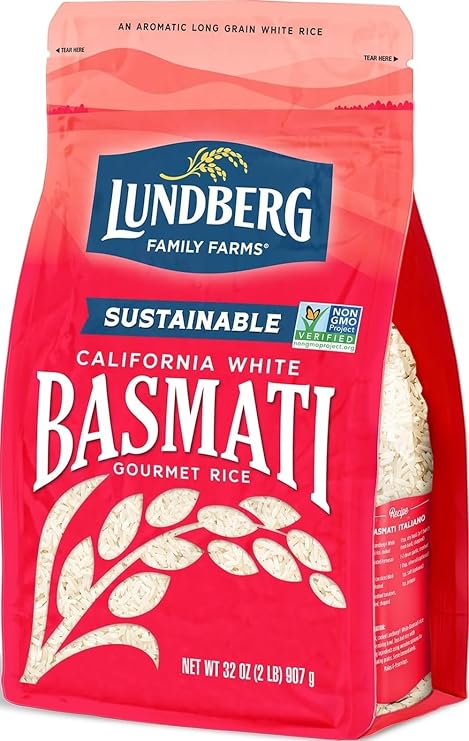 Lundberg Basmati Rice, Long Grain White Rice - Non-Sticky, Fluffy, Nutty, Aromatic Rice, Vegan Food, Healthy Meals, Gluten-Free Rice Grown in California, 32 Oz