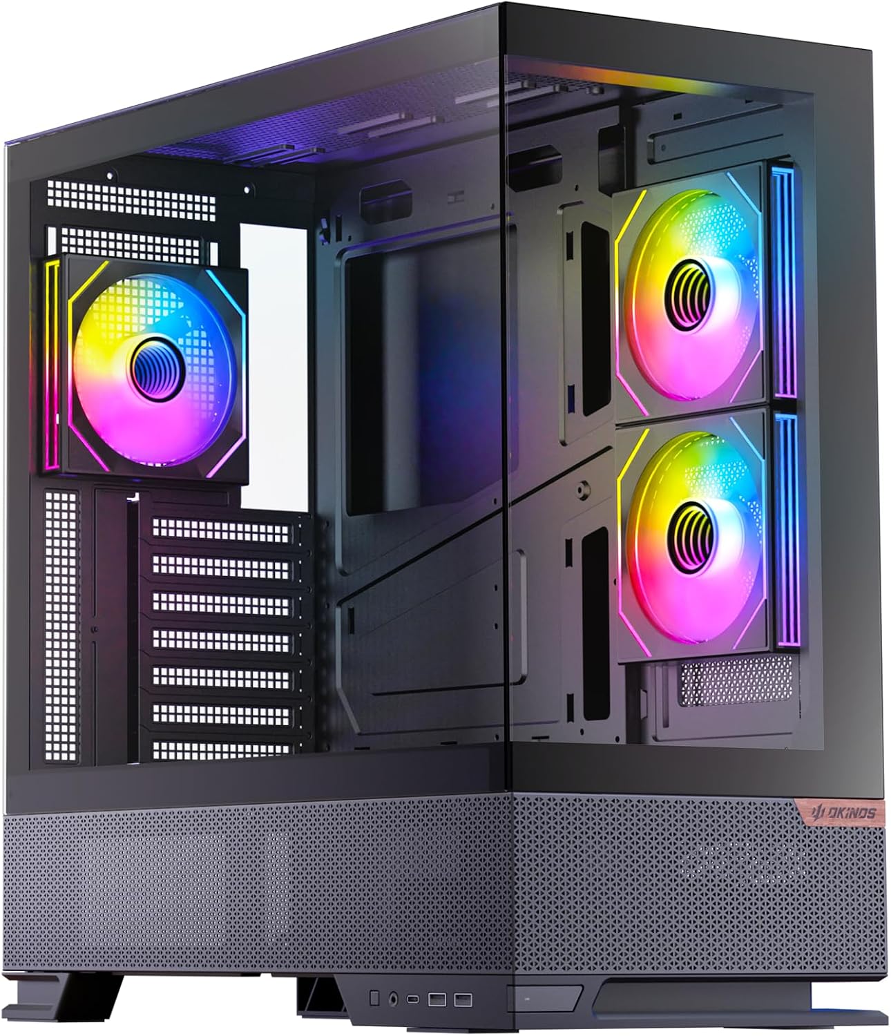 Okinos Aqua 6 Infinity, ATX PC Case, 3 × 120mm Infinity ARGB PWM Fans Pre-Installed, 360mm Radiator Support, Floating Design, 10Gbps Type-C Port, Computer case with Panoramic View Tempered Glass