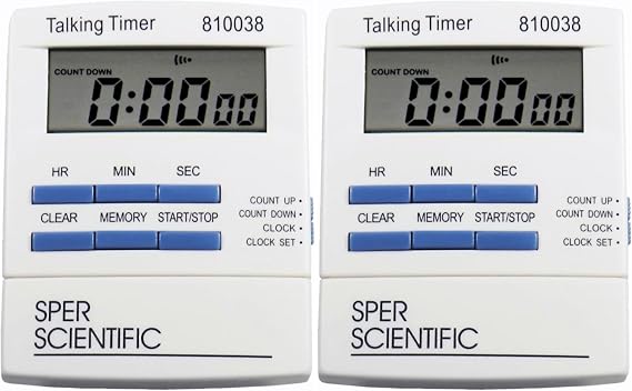 Sper Scientific Talking Timer with Audible Countdown Voice Announcements 810038 - Large LCD Display, Hands-Free Timer with Loud Alarm & Memory Recall - Perfect for Cooking, Labs, Fitness & more - 2 pc