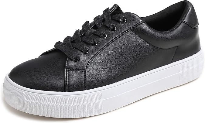 Feversole Women's Featured PU Leather Lace-Up Trainers Women's Trainers Breathable Trainers Lightweight Running Shoes Sports Shoes Casual Shoes
