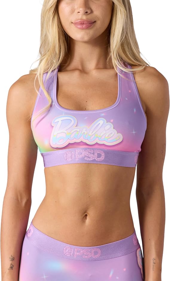 PSD Underwear Womens Sports Bra - Barbie, Medium Support Sports Bras for Women, Racerback, Womens Loungewear Bras