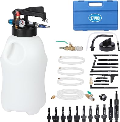 PLAYOCCAR 10L Transmission Fluid Pump Set Manual ATF Filler System Set with 27PCS Automatic Transmission Fluid ATF Filler Adapters, Refill System Dispenser Extractor