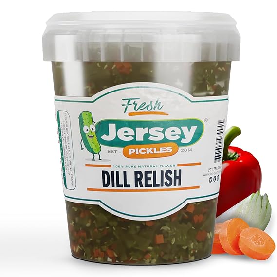 Jersey Pickles - Dill Relish (Quart) Pickled Vegetable Handcrafted Gourmet Relish for Sandwiches, Charcuterie & More