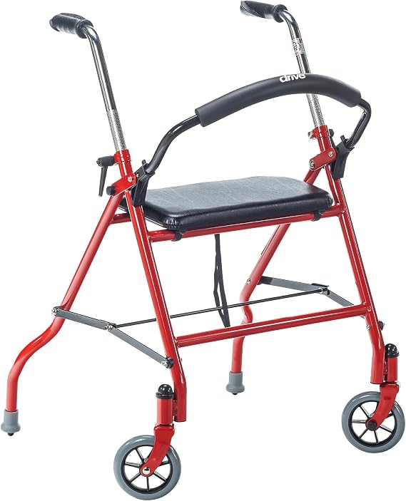 Drive Medical 1239RD Foldable Rollator Walker with Seat, Red, 1 Count