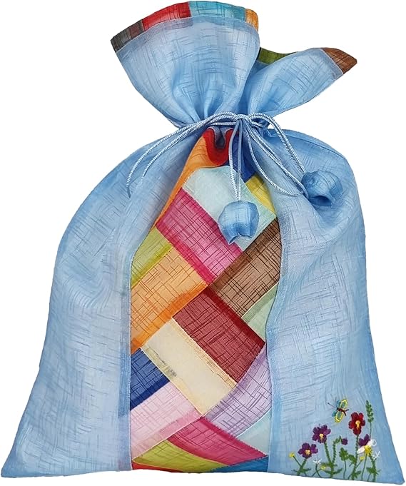 Large Korean Saekdong Pouch - Traditional Drawstring Bokjumeoni Bag New Year & Chuseok Gifts (Blue)