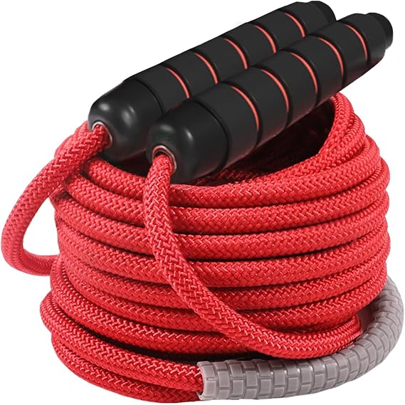 16 FT Long Jump Rope for Kids Adults,Double Dutch Jump Rope,Adjustable Skipping Ropes with High-strength Nylon Braided Rope Core,360Rotation Not Entangled,Long Enough for 2-4 Jumpers.Red