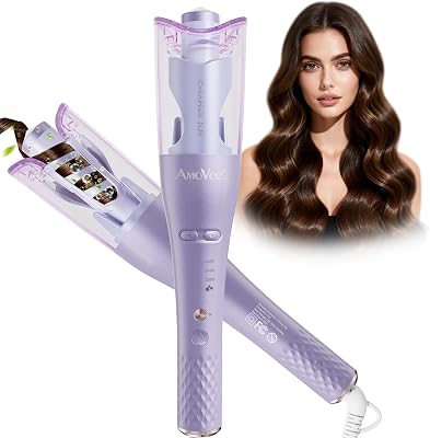 Automatic Hair Curler, Automatic Curling Iron Rotating for Beach Waves Automatic Curler with Anti-Scald Tangle-Free Negative Ion Dual Voltag