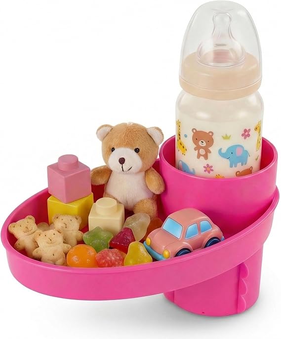 Car Seat Tray - for Cup Holders in 2.5-2.8,Car Seat Snack Tray Cup Holder Tray into 360 Cup & Travel Tray for Kids Car Seat, Booster, and Stroller (Pink)