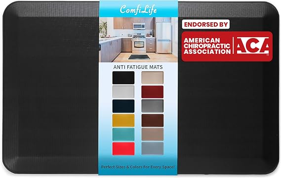 ComfiLife Anti Fatigue Floor Mat 3/4 Inch Thick Kitchen Mats for Floor, Standing Desk Mat, Kitchen Rug Comfort at Home, Office Durable Stain Resistant Non-Slip Bottom (20" x 39", Black)