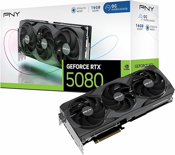 PNY GeForce RTX 5080 Overclocked Triple Fan GPU NVIDIA 16 GB GDDR7