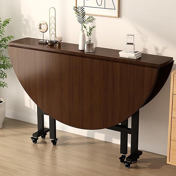 Round Folding Dining Table,Drop Leaf Dining Table Space Saving Kitchen Table with 6 Wheels for Kitchen Dining Room Bedroom Restaurant -for Small Spaces (Size : L:100cm)