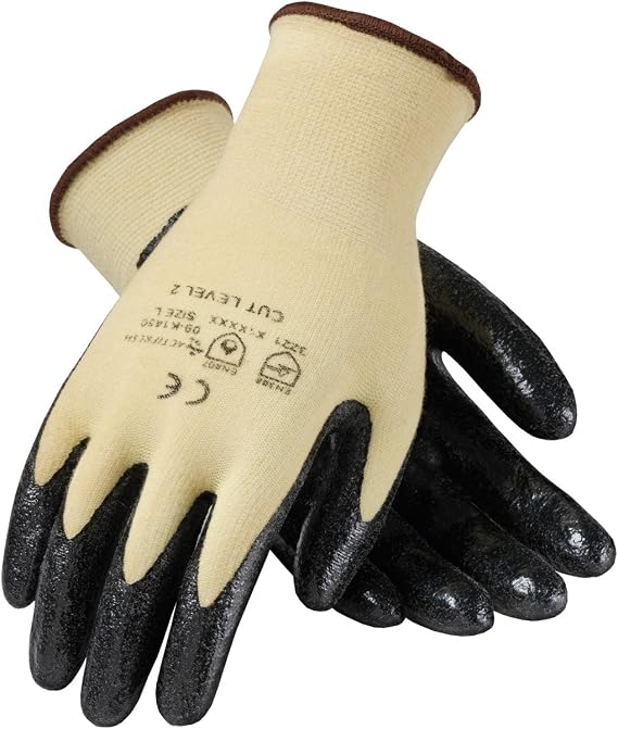 09-K1450/S Seamless Knit Kevlar/Lycra Glove with Nitrile Coated Smooth Grip on Palm and Fingers, Heavy Weight