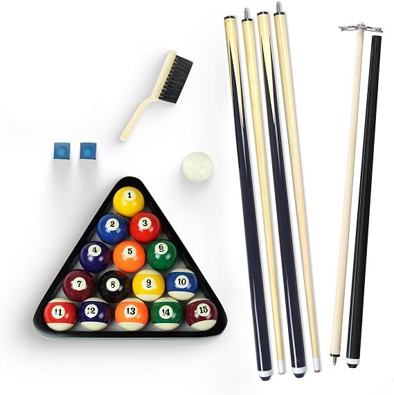Hathaway Pool Table Accessories Kit - Pool Sticks Set of 2, 16 Billiard Balls, Pool Rack Triangle, Brush, Chalk, Bridge Stick with Aluminum Head - Billiards Accessories for Gameplay