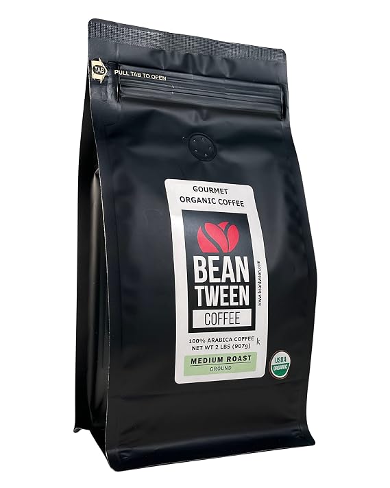 Beantween Coffee: Premium Organic MEDIUM ROAST Ground (2 lb) of 100% Arabica Coffee Low Acid, MOLD-FREE, Certified Organic, Kosher, Single Origin, Woman-owned