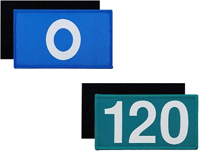 4 Halloween Costume Cosplay Patches, Blue O Sign and 120 Name Plate Hook and Loop Patches