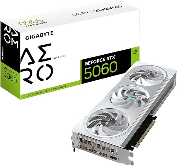 GIGABYTE GeForce RTX 5060 AERO OC 8G Graphics Card, 8GB 128-bit GDDR7, PCIe 5.0, WINDFORCE Cooling System, GV-N5060AERO OC-8GD Video Card