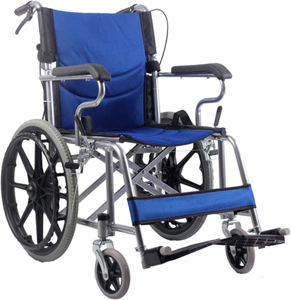 Self propelled Wheelchair,Transport Wheelchairs Folding Lightweight Strong for Adults,Manual Wheel Chair,with Handbrakes,Fixed Full Arms,only 29 lbs,for Indoor Outdoor Home Travel (Color : Blue)
