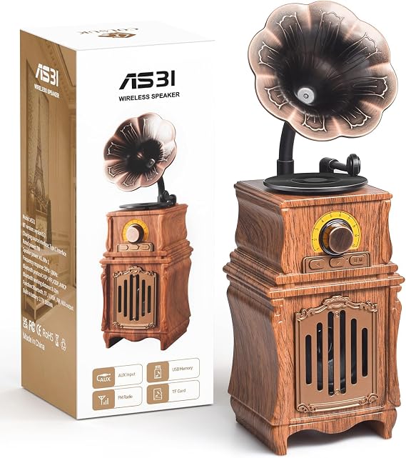 Retro Bluetooth Speaker, Vintage FM Radio Bass with USB TF AUX Player