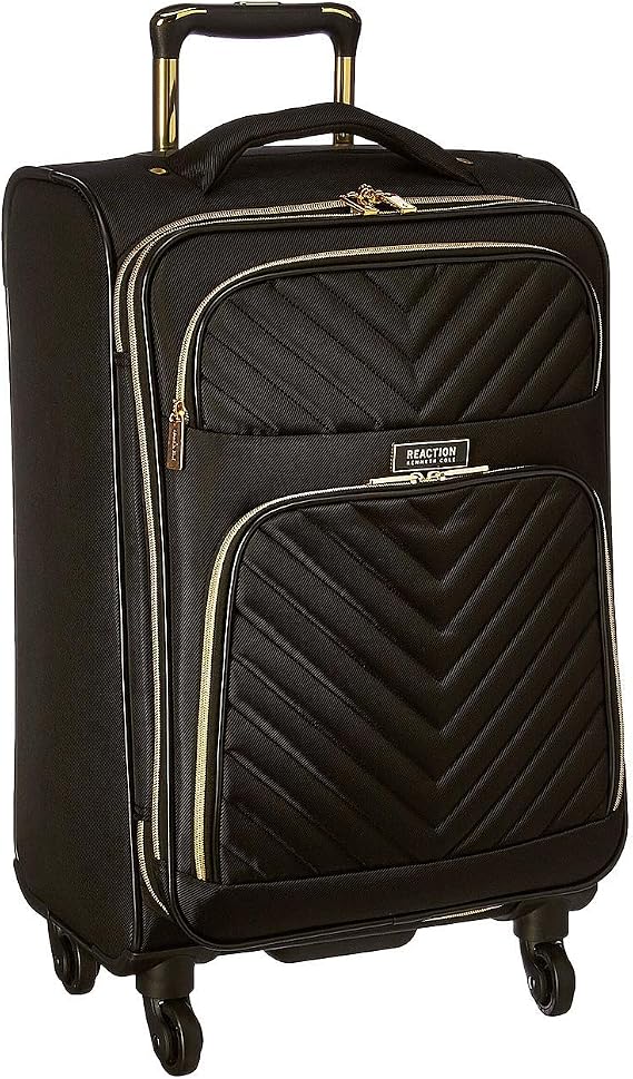 Kenneth Cole REACTION Chelsea 2-Piece Bundle - 20" Chevron Expandable 8-Wheel Carry-On Suitcase & Matching 15" Laptop Tote Bag, Black
