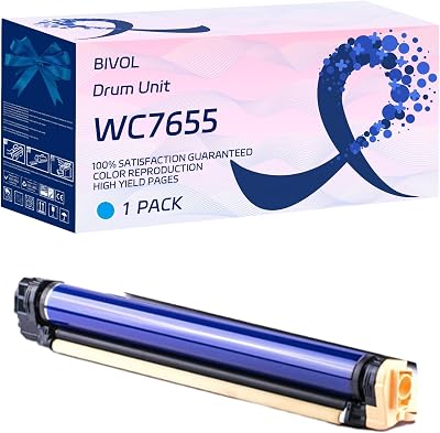 WC7655 Drum Unit Compatible for Xerox WorkCentre 7655 7665 7675 7755 7765 7775 Printers, with Chip, High Yield 80000 Pages, Vivid Colors Cyan