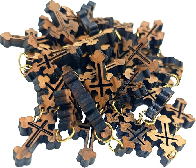Zuluf 50 Olive Wood carved Jesus cross Hand Made Holy Land Jerusalem For Rosary Maker PEN224