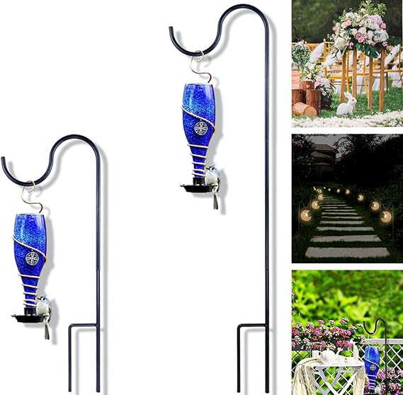 Heavy Duty Solid Shepherd Hook 24-37 Inch Adjustable Assembled Shepherd Hook Rust Resistant Premium Metal Garden Shepherd Hooks for Bird Feeders Hanging Plant Baskets Solar Lights Lanterns