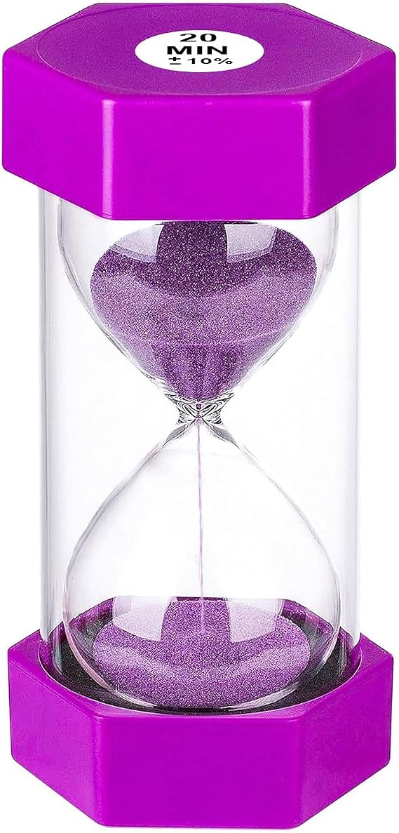 Sand Timer 20 Minutes Hourglass timer, Giant Purple Sand Clock 20 Minutes, Plastic 20 Min Glass Colorful Sandglass Timer for Kids, Games, Classroom, Decor