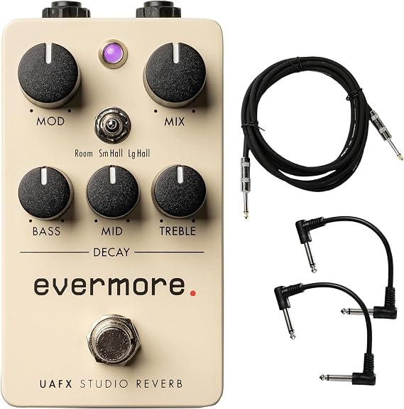 Universal Audio UAFX Evermore Studio Reverb Pedal - Bundle with Instrument Cable and 2 Patch Cables
