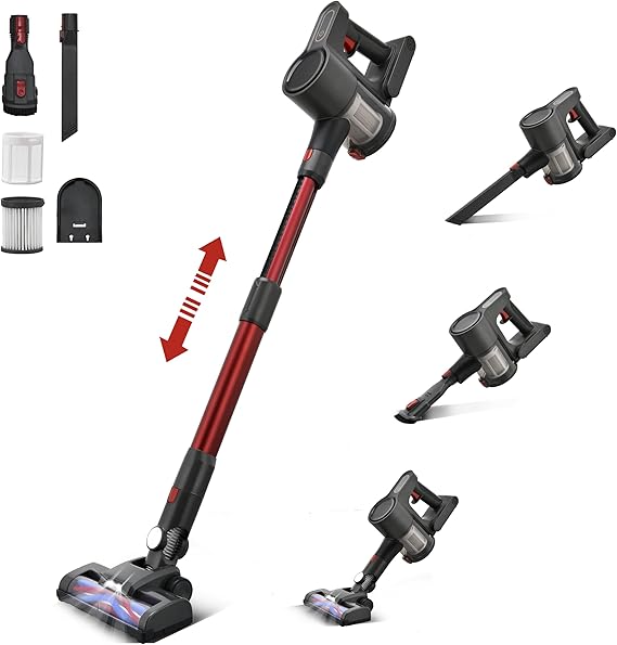 Cordless Vacuum Cleaner, Powerful Brushless Motor, 6-in-1 Lightweight Vacuum Cleaner, Wall-Mounted with LED Display and Motor Mop Light for Pet Hair/Hardwood Floors/Cars(Gray)