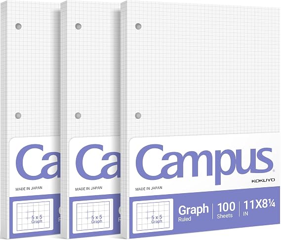 KOKUYO 5x5 Graph Paper, 8.25x11 Inches Loose Leaf Paper, 300 Sheets, Smooth Writing Surface, Bleed Resistant Filler Paper for Math, Engineering, Art Projects (WSG-NO-887G2x3)