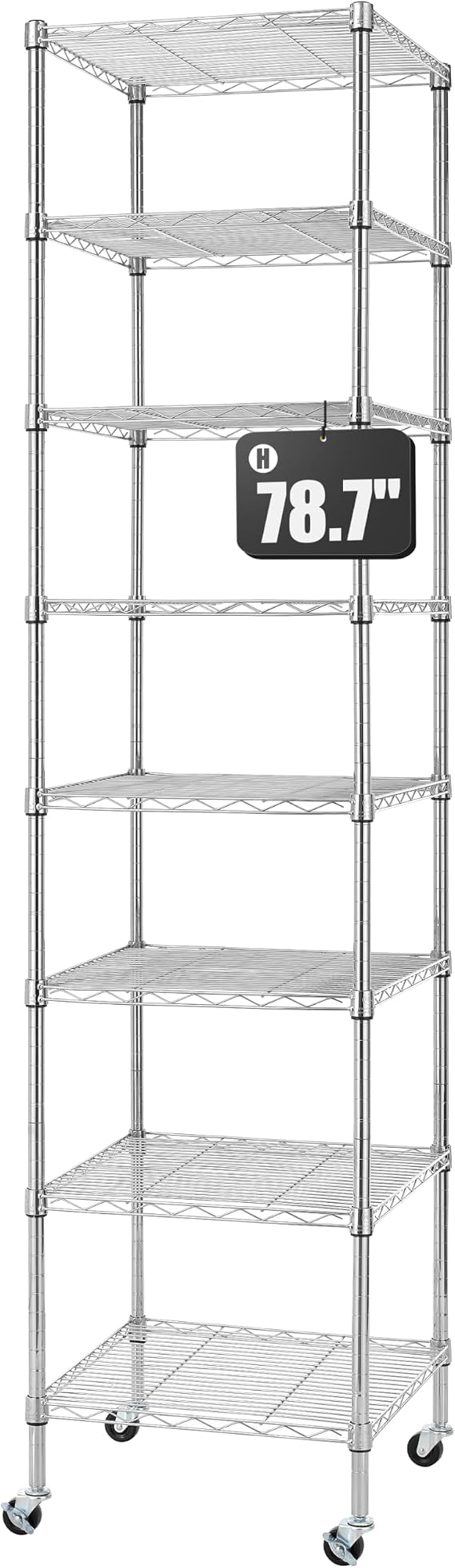 Finnhomy Heavy Duty 8 Tier Wire Shelving with Wheels 18x18x78.7-inches 8 Shelves Metal Storage Rack Thicken Steel Tube, Pantry Shelves for Storage, Adjustable Shelving Unit, NSF Certified, Chrome