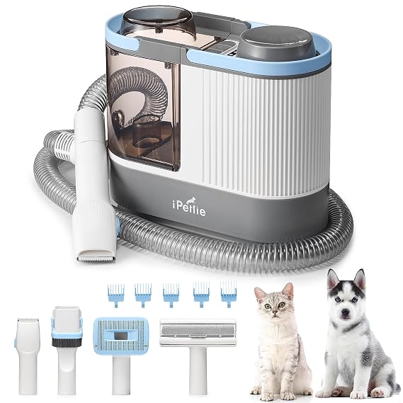 iPettie Max15 Pet Grooming Vacuum with Upgraded Smooth Clipper- Dual Airway Anti-Clogging Design Ensures True 2L/0.5Gal Full Capacity, Easy Home Shedding & Shaving for Dogs and Cats