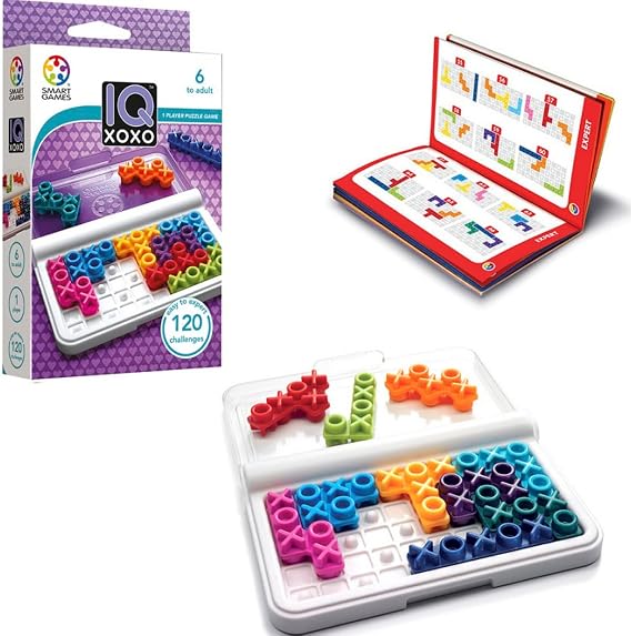 SmartGames IQ XOXO Compact Logic Puzzle Game with 120 Challenges for Kids & Adults, Travel-Friendly Brain Teaser in Handy Case
