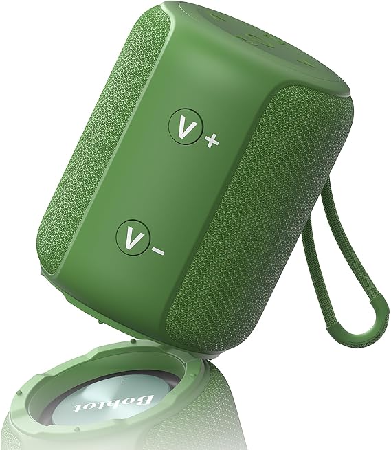 Bobtot Portable Speaker Bluetooth, IPX6 Shower Speaker Waterproof, 15H Playing Time, Loud and Stereo Sound with Bass, Dual Pairing for Party, Camping, Travel, Green