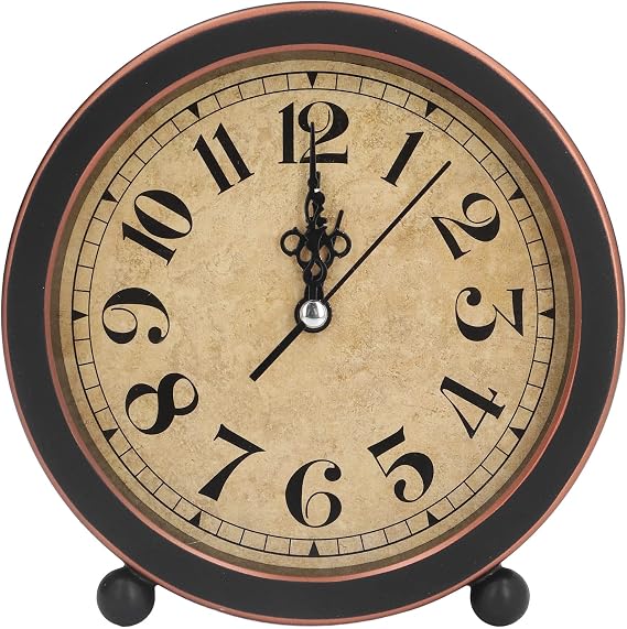 Desk Clock,Vintage Retro Analog Alarm Clock,5 Inch Silent Non Ticking Small Clock Modern Tabletop Clock for Living Room, Bedroom, Bedside, POTRUWE52xs6vqwtz