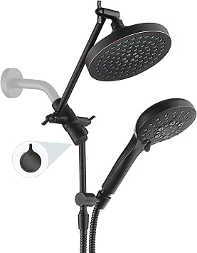 BRIGHT SHOWERS Rain Shower Head with Handheld Spray Built-in Power Wash, High Pressure Dual Shower Head with Height Adjustable Extension Arm, 3-Way Diverter, 9 Settings Handheld, 69 Long Hose, ORB