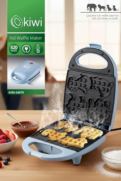 Kiwi KSM-2407K Çocuk Waffle Makinesi, 520 Watt, Mavi