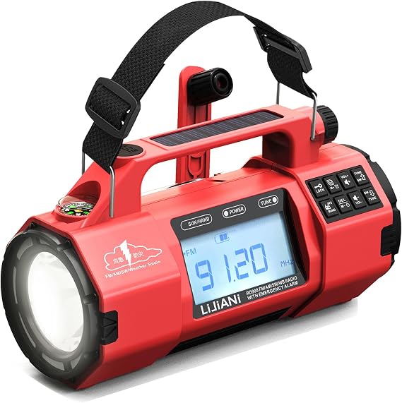 NOAA Emergency Weather Radio AM/FM/SW Solar Hand Crank | 5000mAh Battery Operated, Larger Flashlight/Speaker, Clock, SOS Alert, Indoor/Outdoor Camping