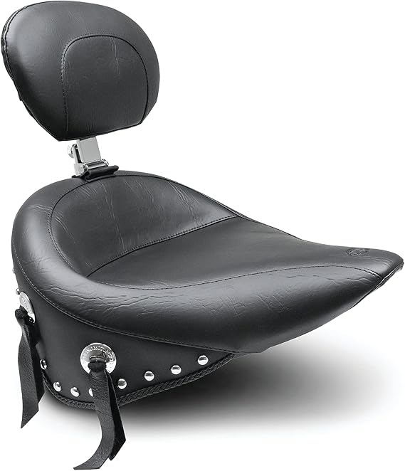 Mustang Motorcycle Seats 79485 Wide Touring Solo Seat with Driver Backrest for Harley-Davidson Softail Softail Standard Rear Tire 2000-'15, Chrome Studded, Black with Conchos