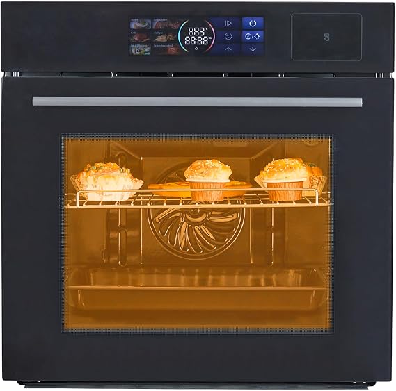 24" Single Wall Oven - 70L Built-In Electric, 3000W Power, 8 Cooking Functions, 108 Recipes, LED Touch Control, Stainless Steel, ETL Certified, Black | 3000W Power, 8 Cooking Functions, 108 Recipes, LED Touch Control, Stainless Steel, ETL Certified, Black