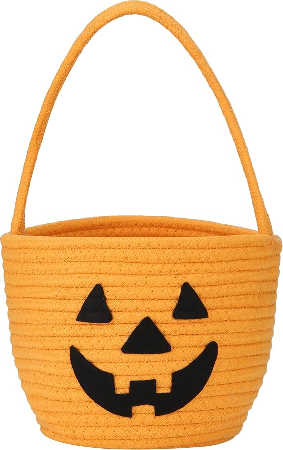 Pro Goleem Halloween Basket for Kids, Small Pumpkin Bucket for Candy, Orange Halloween Decorations, Cute Trick or Treat Boo Basket