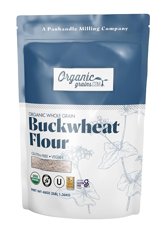 Organic Grains Organic Buckwheat Flour - 3 lbs. (48 oz.) - Easy to Use Resealable Organic Flour Made from Fresh Organic Buckwheat Groats - Non GMO, Kosher, Vegan Flour