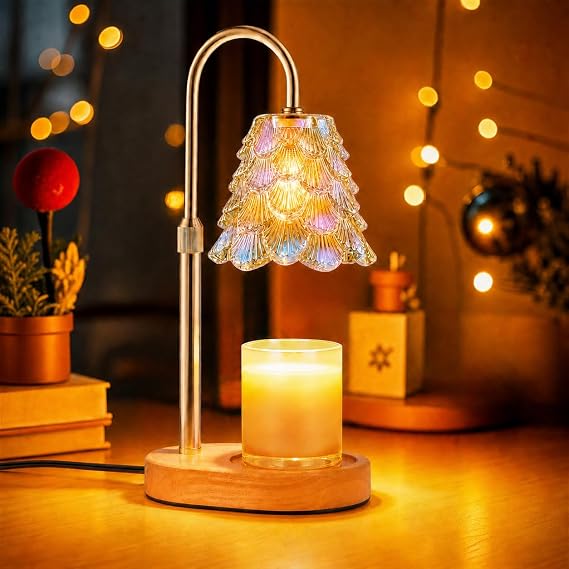 Candle Warmer Lamp, Iridescent Glass Shade Electric Candle Lamp with Timer & Dimmer, Flameless Scented Jar Candle Warmer, Gift for Women Mum Birthday New Home Housewarming [Energy Class A]