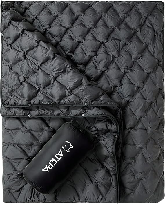 ATEPA AERO Down Camping Blanket, Packable Camping Quilt, Black
