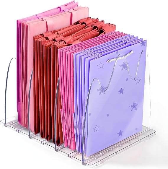 Reusable Shopping Bag Organizer, Adjustable Gift Bag Organizer, Acrylic Shelf Divider Storage Bag Organizer Holds 40+ Paper Gift Bag, Lunch Bags, Tote, Cloth Or Purse