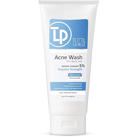 Benzoyl Peroxide 5% Wash Acne Treatment Face Wash & Body Wash -Butt & Back Acne Treatment 6.7 oz