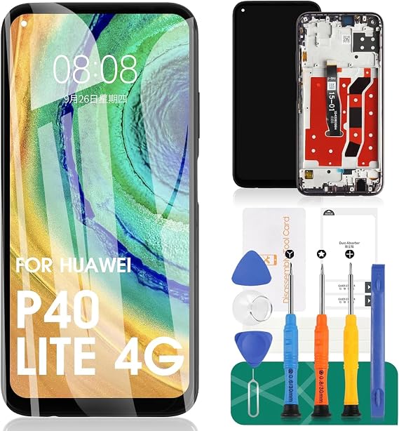 SRJTEK For Huawei P40 lite 4G Screen Replacement For Huawei P40 lite 4G 2020 LCD Display For Huawei P40 lite 4G Digitizer Assembly JNY-L21A Repair Kits With Frame(Black)