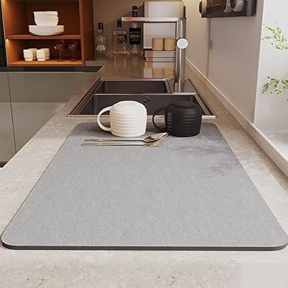 Morbuy Coffee Machine Drying Mat Quick-Drying Drying Mat Dish Drying Mat Non-Slip Drying Mat Sink Washable Super Absorbent Coffee Mat for Kitchen Cafe (40 x 50 cm Grey)
