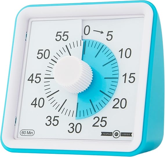 60-Minute Visual Timer- Clock Timer for Kids- Time Management Tool- Silent Countdown Timer-Multipurpose- Practical- Easy to Use (Blue)