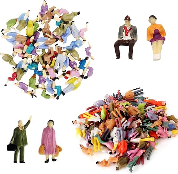 VICDUEKG Pack of 60 Mini Model Railway Figures Painted Sitting and Standing People Various Poses Miniature People Track H0 Figures 1:87